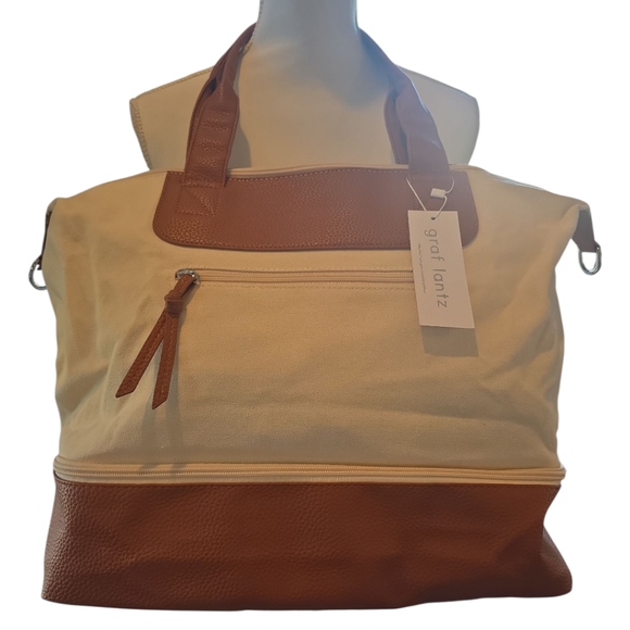 Graf Lantz NWT Carry On Weekender Tote Canvas Roomy Neutral 15"x15"x7" Dust Bag - Picture 10 of 11